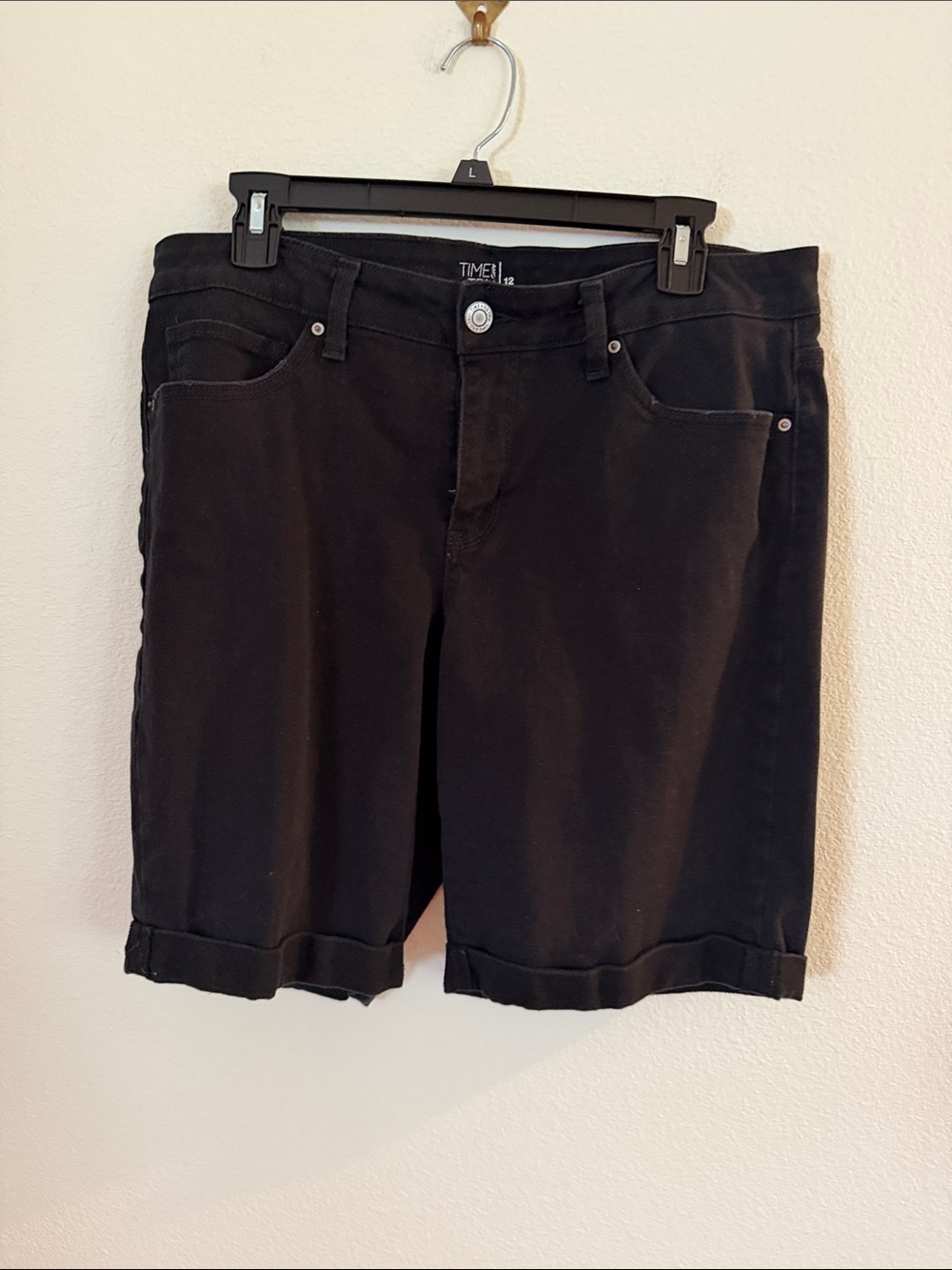 Time and Tru Black Bermuda Shorts with Rolled Cuff